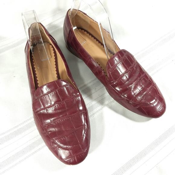 LOFT! BURGUNDY RED CROCODILE IMPRINT GENUINE LEATHER "FLATS", LOAFERS! SZ 8M - Picture 8 of 8